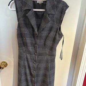 Calvin Klein black and white houndstooth midi dress